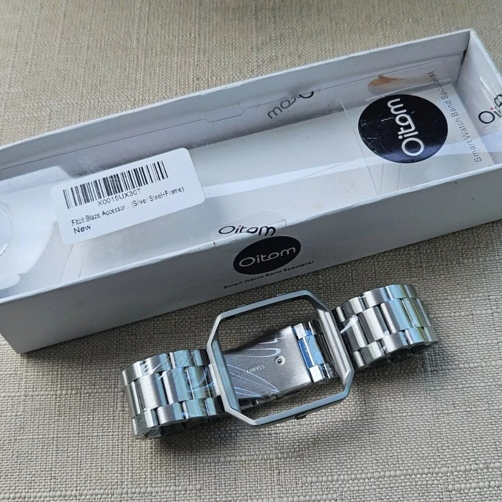 Oitam Replacement Band for Fit Bit BLAZE Silver Tone Metal Strap Size 9 inches